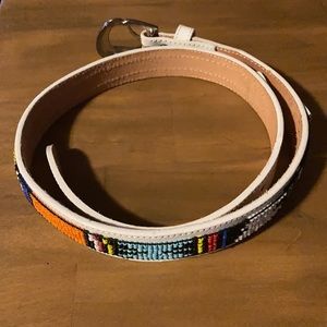 Vintage white Belt beaded Belt leather native